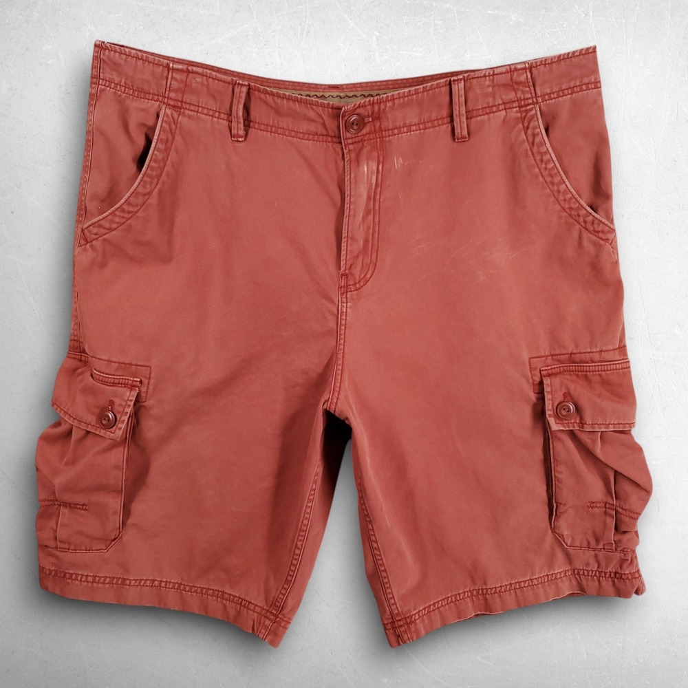 Lucky Brand Cargo Shorts Men 40 Red Pockets Gorpcore Utility Rugged Hiking Y2K